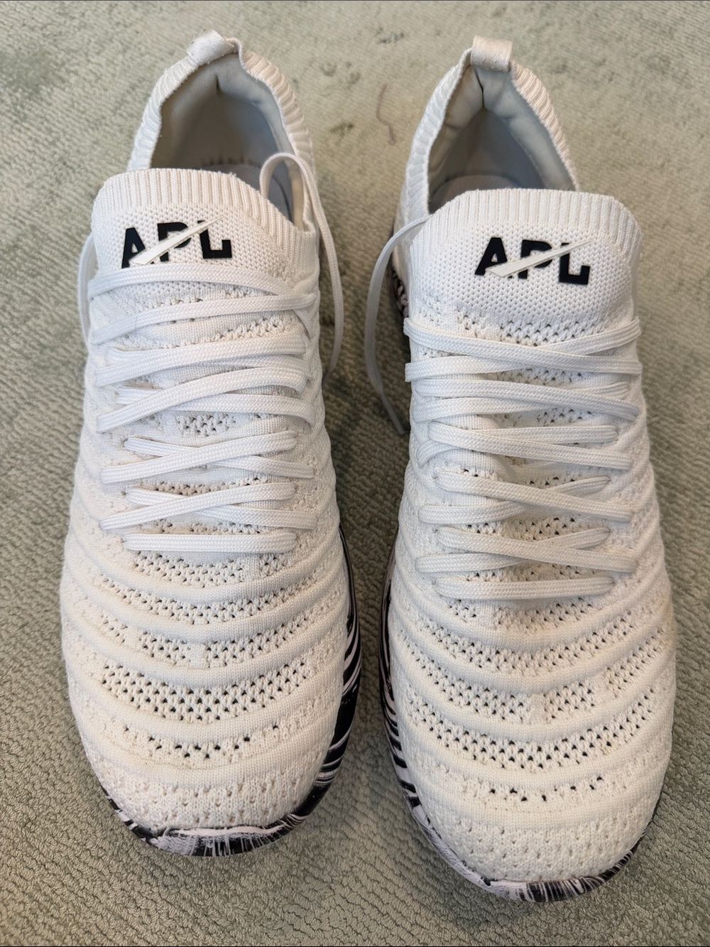 APL Men's TechLoom Knit Running Sneakers — White with Black Accents